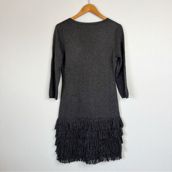 Calvin Klein Dark Grey Fringe 3/4 Sleeve Scoop-neck Bodycon Sweater Dress - Picture 9 of 11